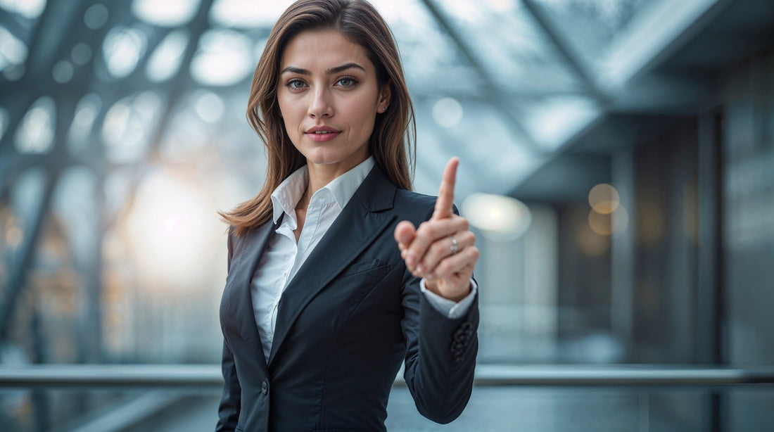 Woman in suit and shirt Pointing index finger Image by Gerd Altmann 